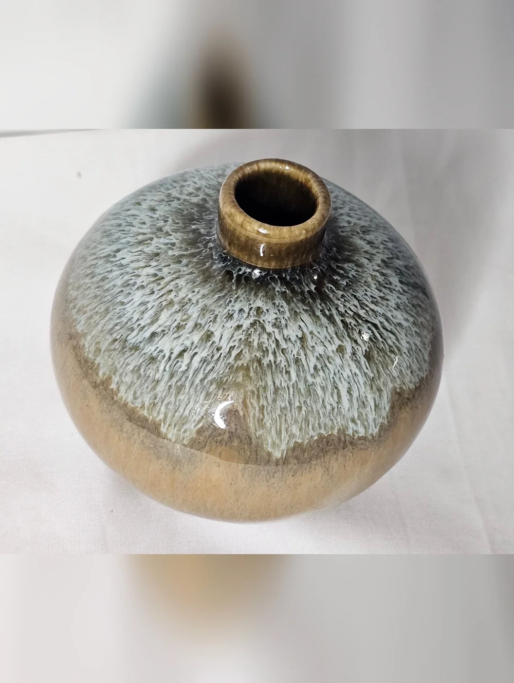 Studio Pottery Bud Vase Crystalline Drip Glaze Earth Tones MCM Round 4